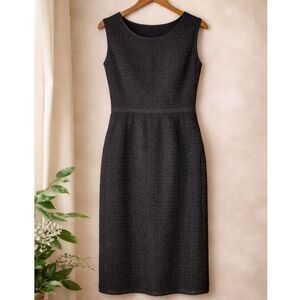 Vintage Fred Rothschild Textured Black Ribbon Dress 8 10 90s Minimalist LBD